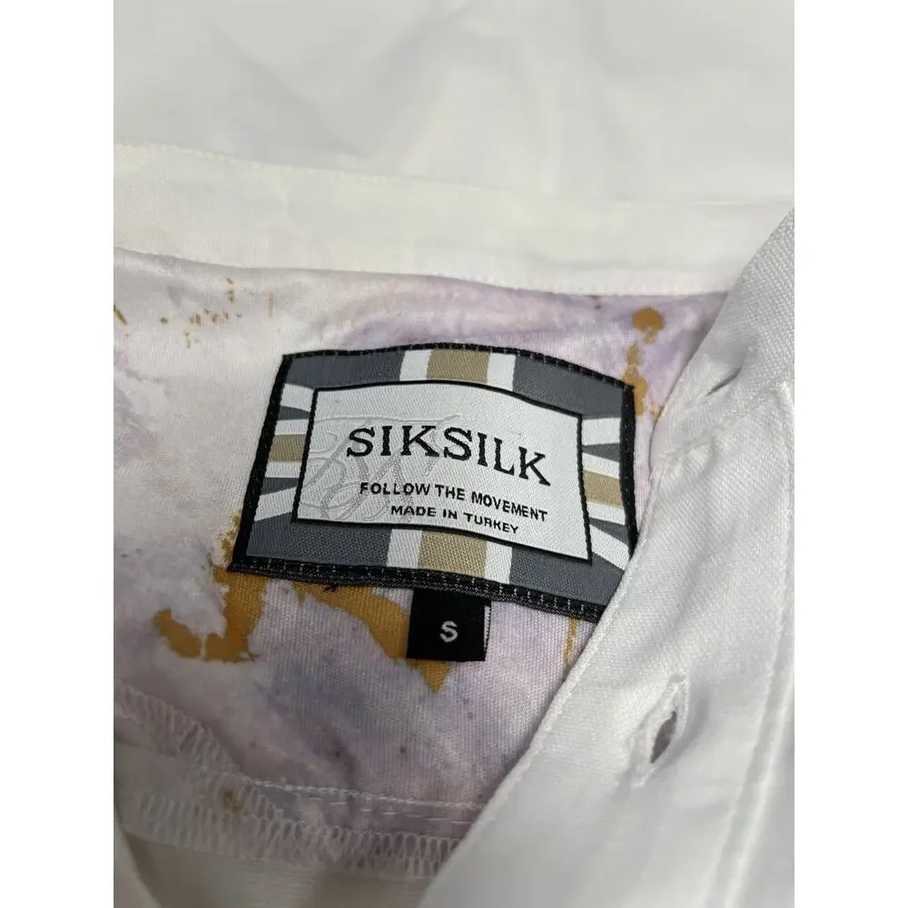 SikSilk Shirt Mens Small Button Up Tie Dye White Sik Silk Short Sleeve N44